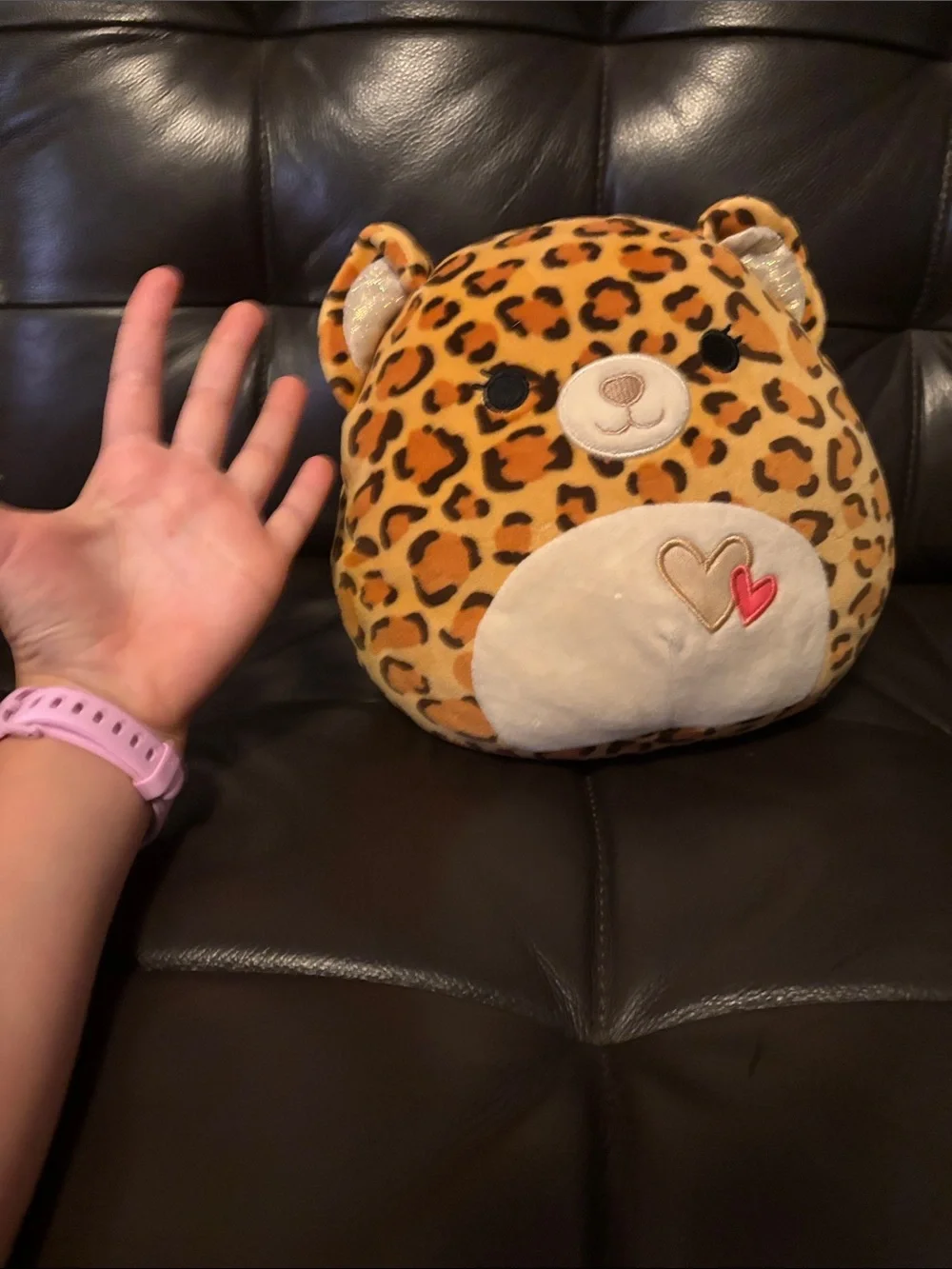 Squishmallows Leopard Print Heart Accent Pillow in Gold and White